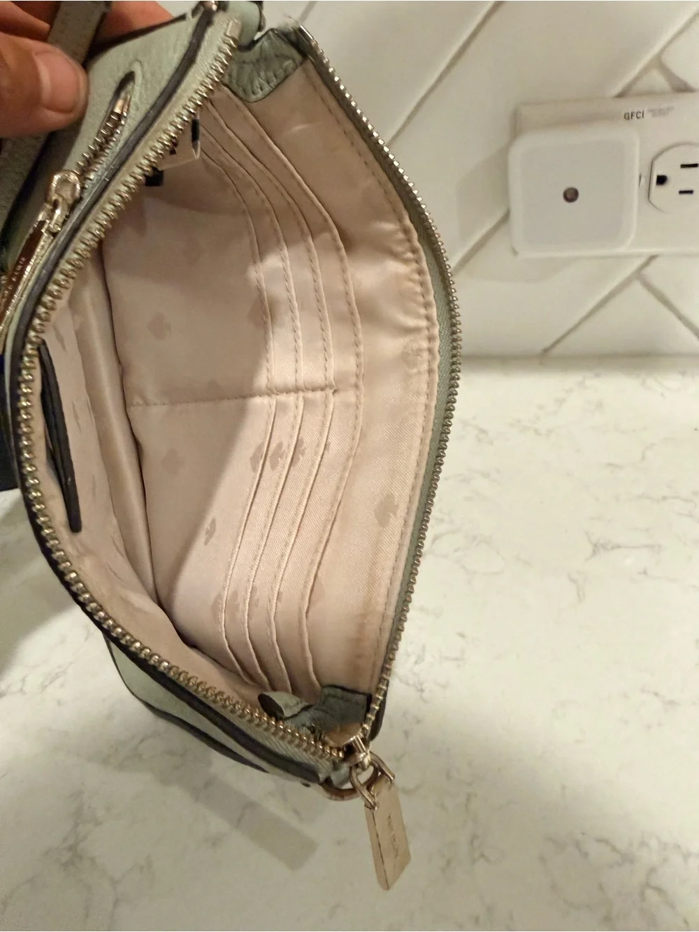kate spade Pale Mint Leather Wristlet Clutch
